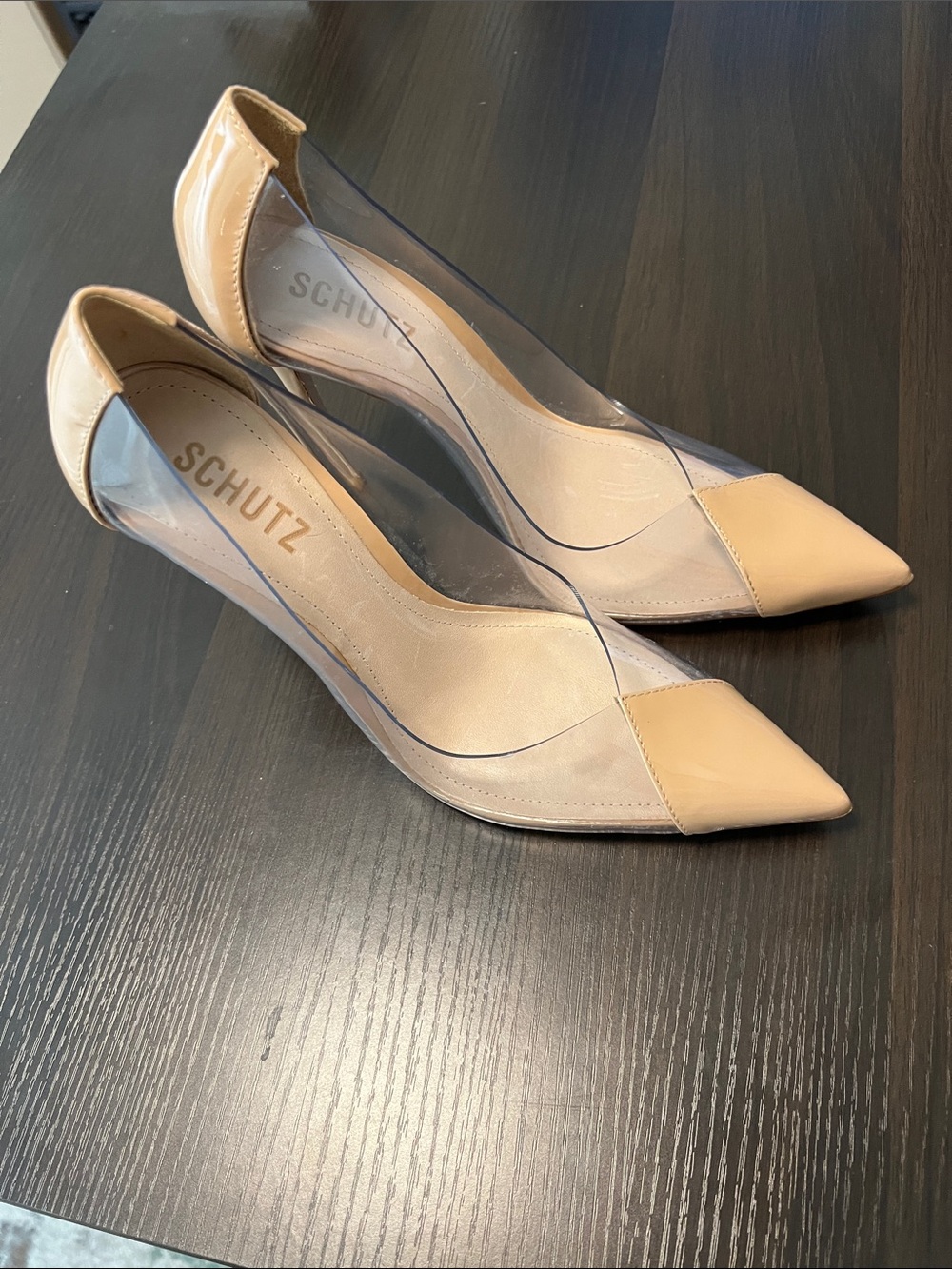Schutz Cendi NWOB Transparent PVC Panel Nude Patent Leather Toe High Heels 8B - Picture 9 of 9